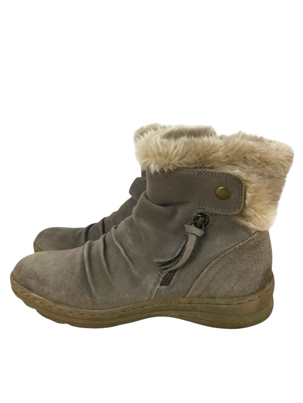 BareTraps Faux Fur Trim Ankle Boots Taupe Beige Winter Comfort Boots Size 7 zip